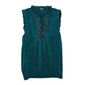 Express Women’s Green Sleeveless Lace V-neck Blouse - small